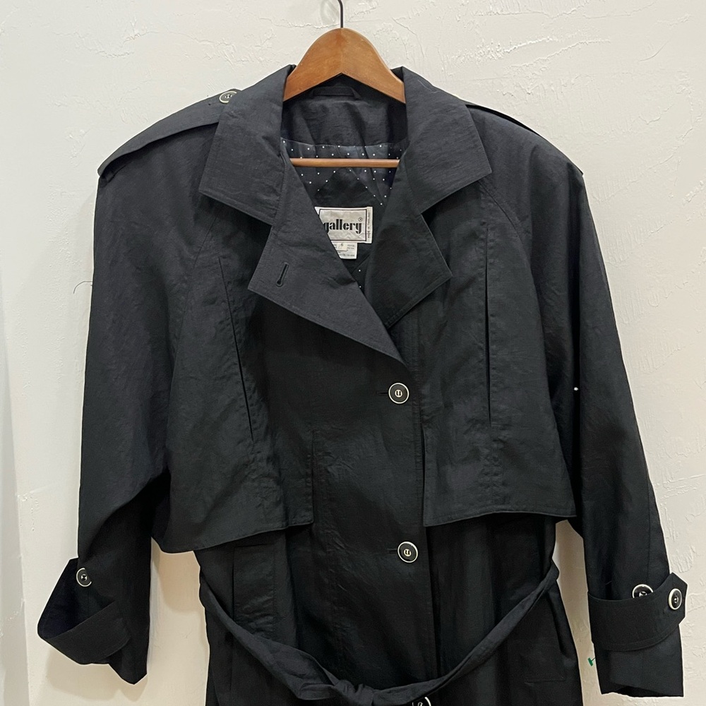 Gallery Trench Coat Women 6 Black Good Vintage Belted Polka Dot Lining - Picture 6 of 8